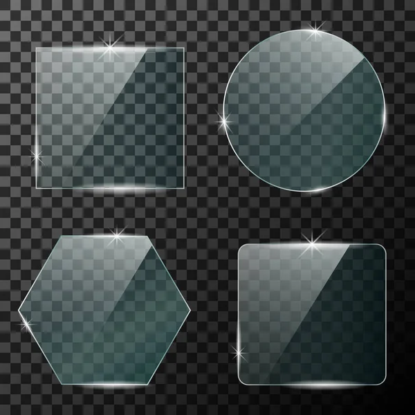 Glass Plates Set Different Glass Shapes Glass Frames Isolated Background — Stock vektor