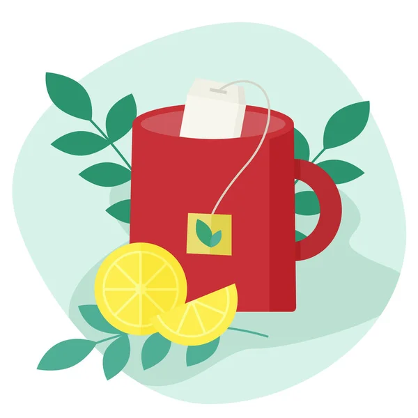 Cup Tea Mint Lemon Vector Flat Design — Stok Vektör