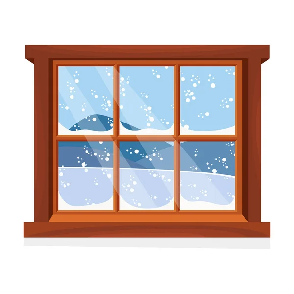 Вікно Видом Зимовий Пейзаж Мультфільм Плоский Стиль Векторні Ілюстрації — стоковий вектор