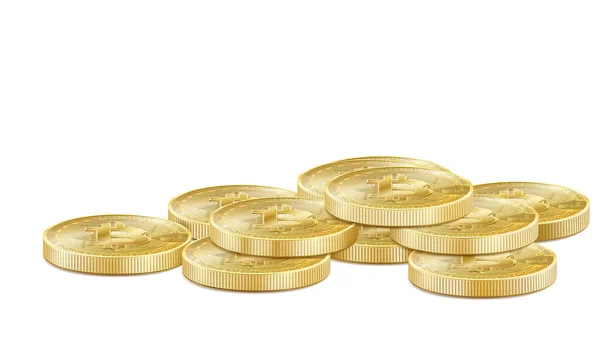 Realistic Golden Bitcoin Stack Icon Cryptocurrency Virtual Currency Digital Money — Vettoriale Stock