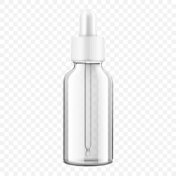 Clear Glass Dropper Bottle Isolated Transparent Background Medical Containers Realistic — Wektor stockowy