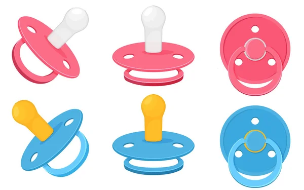 Set Icons Pacifier Baby Dummy Care Nipple Newborn Child Nipples — Wektor stockowy