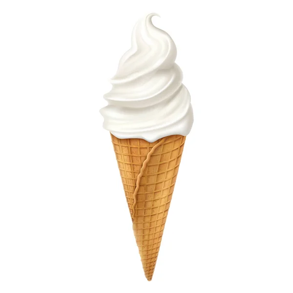 Vanilla ice cream cone isolated on white background. Ice cream in a waffle cup, Realistic 3D vector illustration