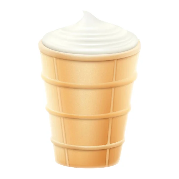Vanilla Ice Cream Waffle Cup Isolated White Background White Creamy — Stock Vector