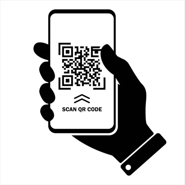 Сканировать Плоский Значок Кода Телефона Штрих Код Рука Держит Смартфон — стоковый вектор