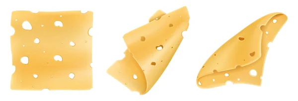 Cheese Slices Isolated White Background Pieces Hard Cheese Holes Realistic — 스톡 벡터
