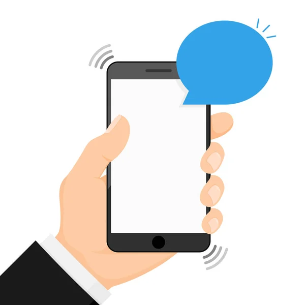 Hand Holding Smartphone Speech Bubble Concept Online Communion Voicemail Chat — Image vectorielle