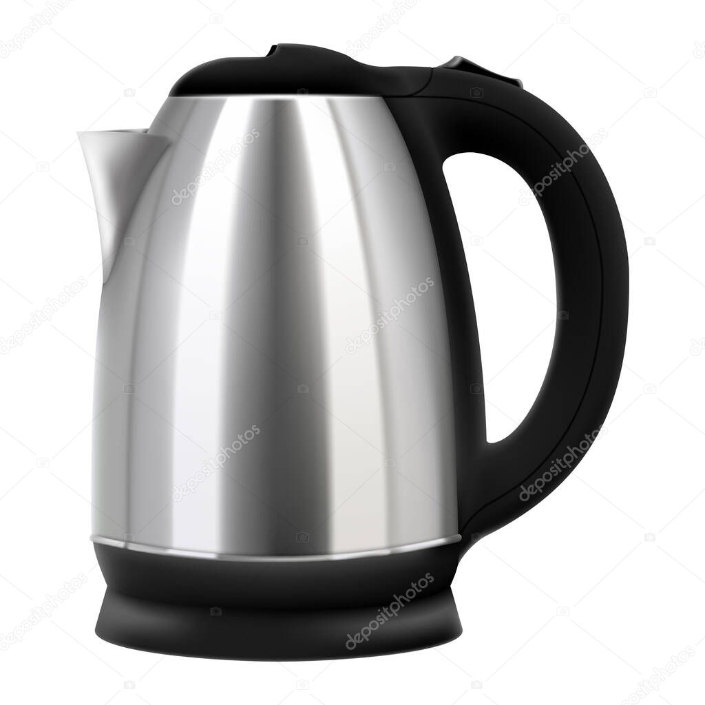Realistic electric kettle made of metal , isolated 3d vector illustration on white background