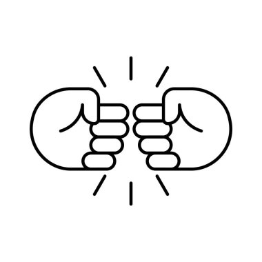 Yumruk çizgisi simgesi. Uygulamalar ve web siteleri için kardeş yumruğu çakma ya da beş poundluk taslak tarzı güç. El kardeşi saygısı, etkisi ve tokalaşması. Beyaz arkaplanda vektör illüstrasyonu.