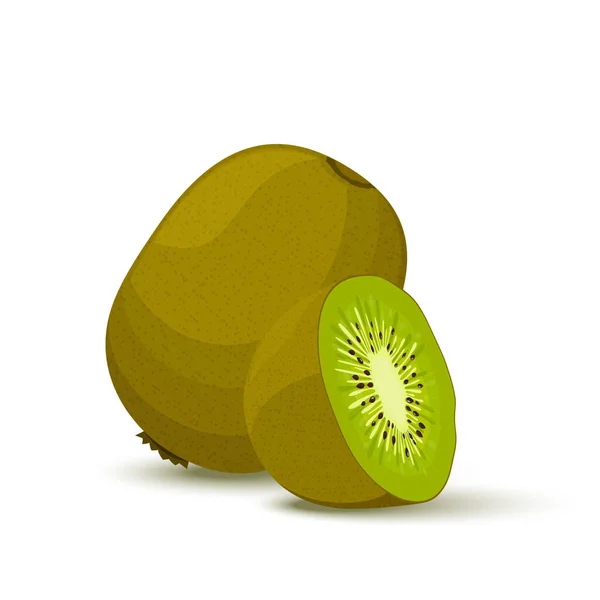 Kiwi Whole Fruit Half Vector Illustration Cartoon Flat Icon Isolated — Vetor de Stock