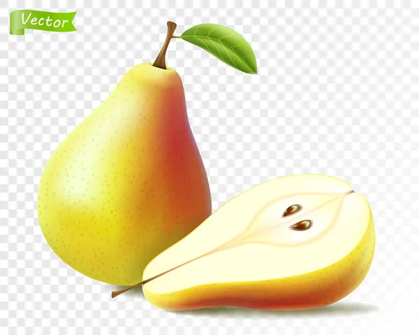 Pear Whole Half Organic Food Vector3D Realistic Drink Product Design — 图库矢量图片