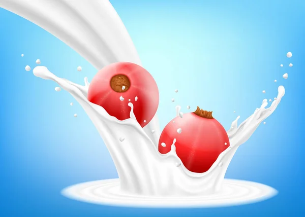 Red Currant Splash Milk Yogurt Fresh Berry Falls Milk Realistic — Stockový vektor