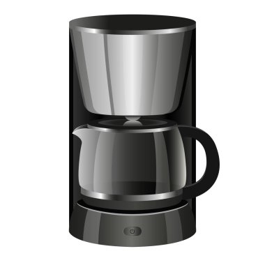 Gerçekçi kahve makinesi, Drip Coffee Maker, Mini Coffee Machine, beyaz arka planda izole edilmiş. Mutfak aletleri vektör simgesi. Düz tasarım