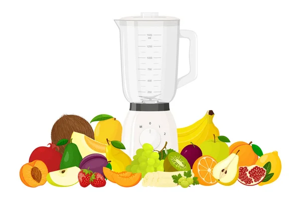 Juicer Blender Kitchen Blender Set Fruits Bananas Oranges Kiwi Peach — Stock Vector
