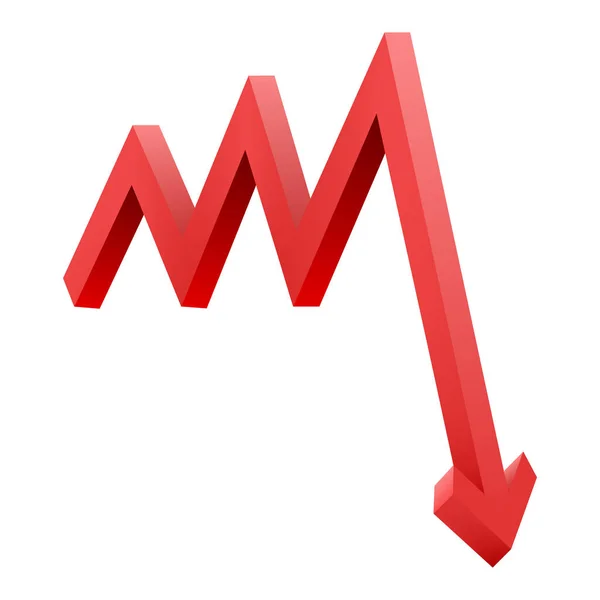 Flecha Vermelha Apontando Para Baixo Mostrando Crise Gráfico Gráfico Para — Vetor de Stock