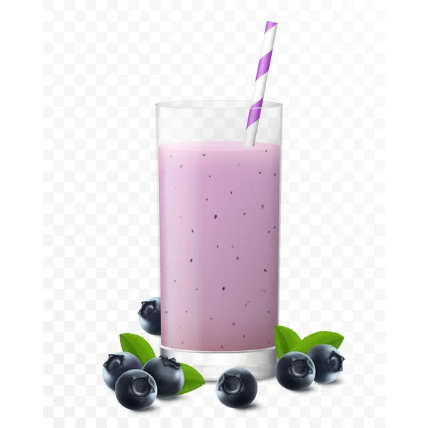 Blueberry Juice Cocktail Smoothie Yogurt Glass Straw Isolated Transparent Background — Vettoriale Stock