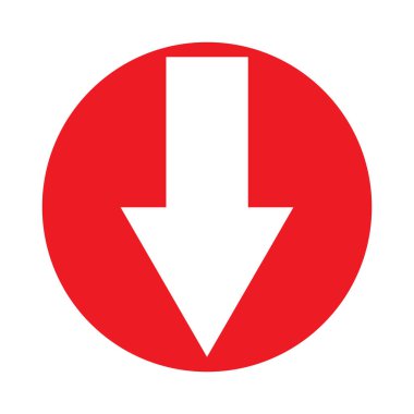 Arrow down on red circle vector icon.