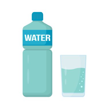 Bottle of water with glass isolated on white background.