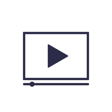 line Online play video icon isolated on white background. Computer monitor and film strip with play sign.