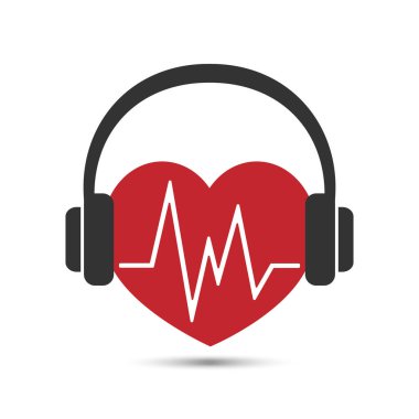 Heart with pulse in headphones, Healthy heart and music, vector design.