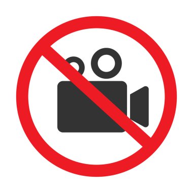Stop or ban sign with camcorder icon isolated on white background. Video shooting is prohibited vector illustration.