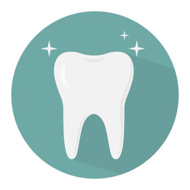 Tooth icon with long shadow. Flat design style.