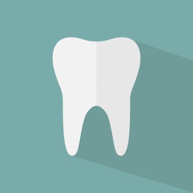 Tooth icon with long shadow. Flat design style.