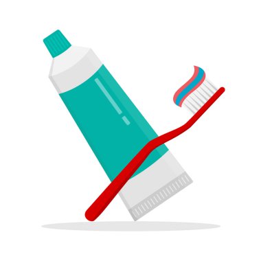 tooth brush and paste icon with shadow. Flat design modern vector