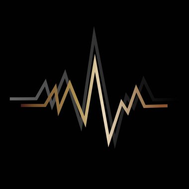 cardiogram pulse sign, golden color with shadow, on a black background.
