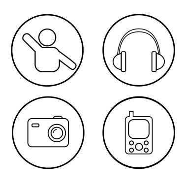 set of icons with different symbols - man, headphones, camera, music player