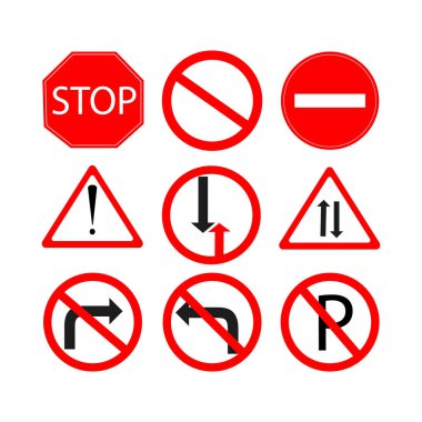 Set of road signs, red colour, vector image.