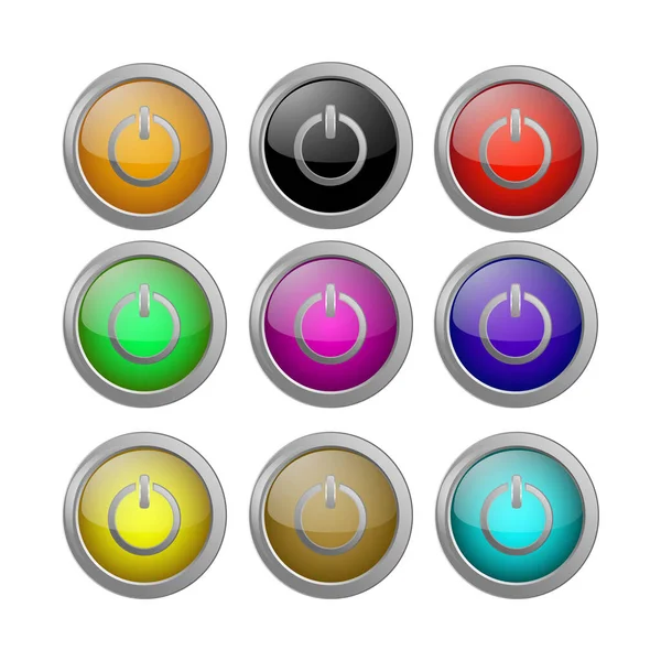 Power Buttons Different Colors Set Volume Icons Vector — Vector de stock