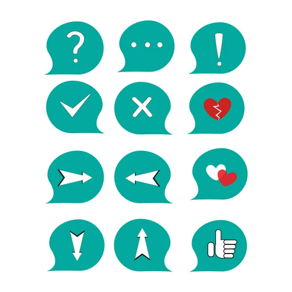 Set of icons - punctuation marks, crosses, check marks, hearts, arrows