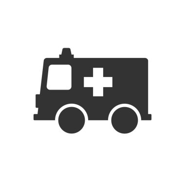 black ambulance car vector sign. Flat design.