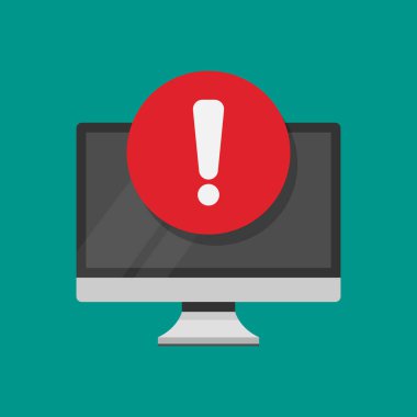 Ünlem sembollü bilgisayar monitörü. vektör illüstrasyonu