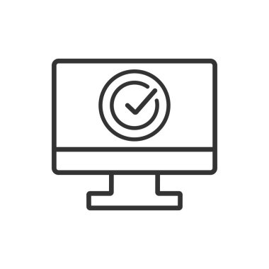 Computer check mark outline icon vector linear illustration.