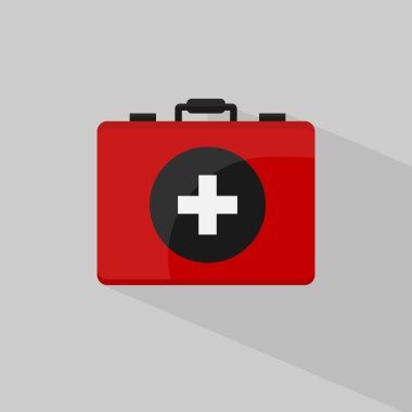 red first aid box vector illustration fllat design with a long shadow