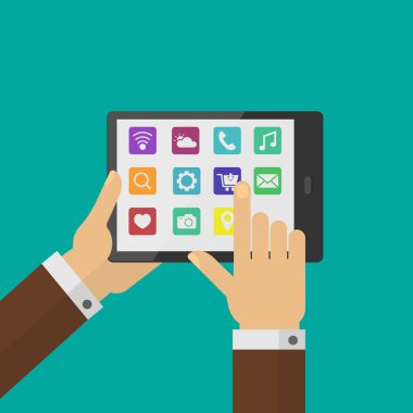 tablet PC ile sosyal medya simge ve imleç el