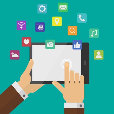 tablet PC ile sosyal medya simge ve imleç el