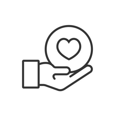 Heart in hand line icon, outline vector sign, linear pictogram isolated on white