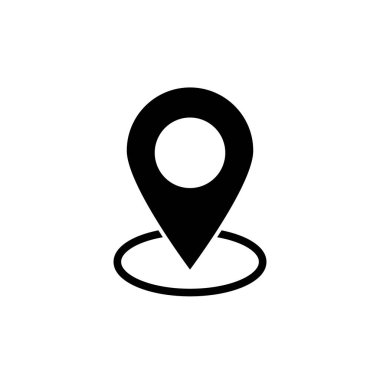 map pins sign location icon with ellipse in flat simple style. Black round shapes on white background. Vector illustration web design