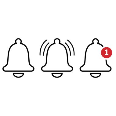 Bildirim simge vektör, malzeme tasarım, sosyal medya elemanı, kullanıcı arabirimi işareti, Eps, UI, resim, illüstrasyon. Yeni mesaj. Bell kutsal kişilerin resmi ile farklı durumu.