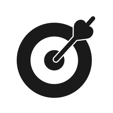 Kalp hedef amacı ile ok vektör simgesi. Mobil kavramı ve web tasarım için düz işareti dolu. Dart isabet A hedef kalp basit katı simgesi ile. Sembol, logo illüstrasyon.