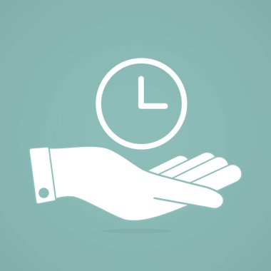 Open hand with clock linear icon. Thin line illustration. Time management. Contour symbol. Vector