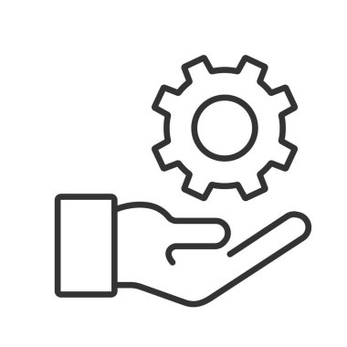 hand and gear vector Line icon isolated on white background