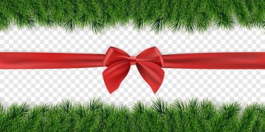 Noel arka plan kırmızı yay ve köknar twigs garland ile. Vektör çizim.