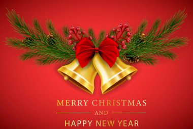 Kırmızı kurdeleli ve köknar dallı Noel çanları