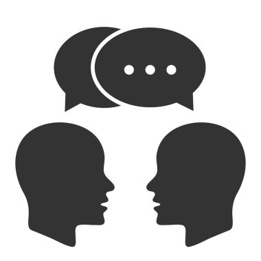 silhouette of two human heads with thoughts, communication sign