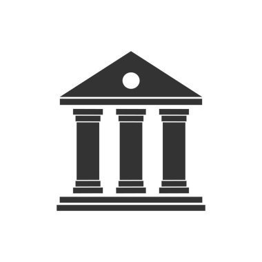 House with columns and flag icon. Building of government, embassy, official institution or establishment with flying banner. Vector