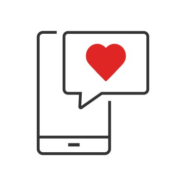 Smartphone with heart bubble. Social media like icon on mobile phone. Isolated vector illustration